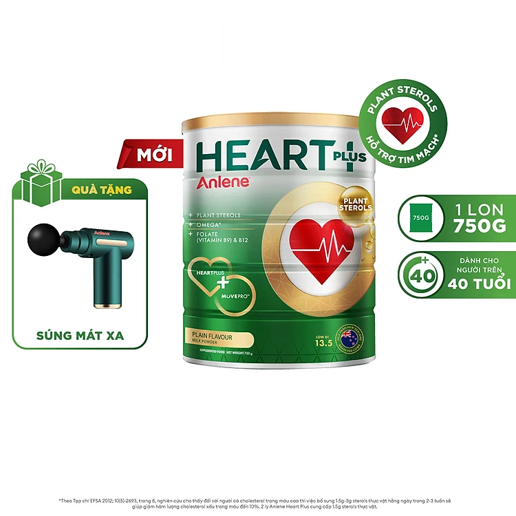 Thực phẩm bổ sung Anlene Heart Plus với dưỡng chất chăm sóc sức khỏe tim mạch 750g/lon - Tặng máy massage cầm tay