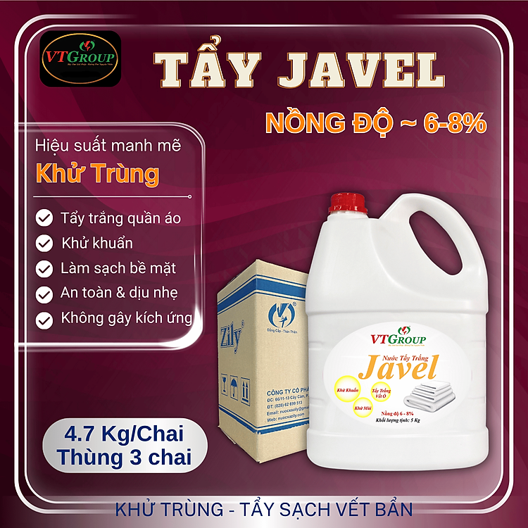 Nước tẩy Javel 3chai/ thùng 5KG