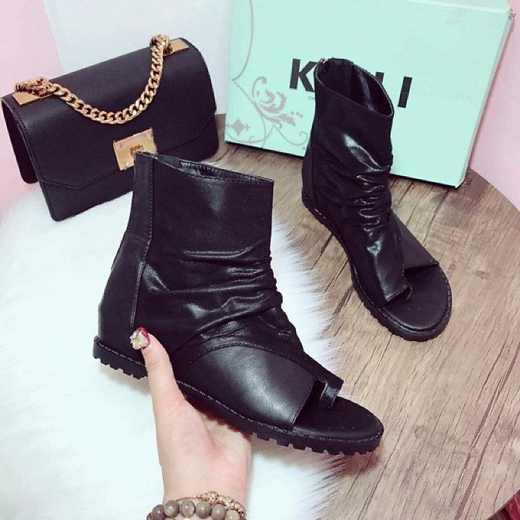 Bốt chiến binh xỏ ngón 3cm chanh xả