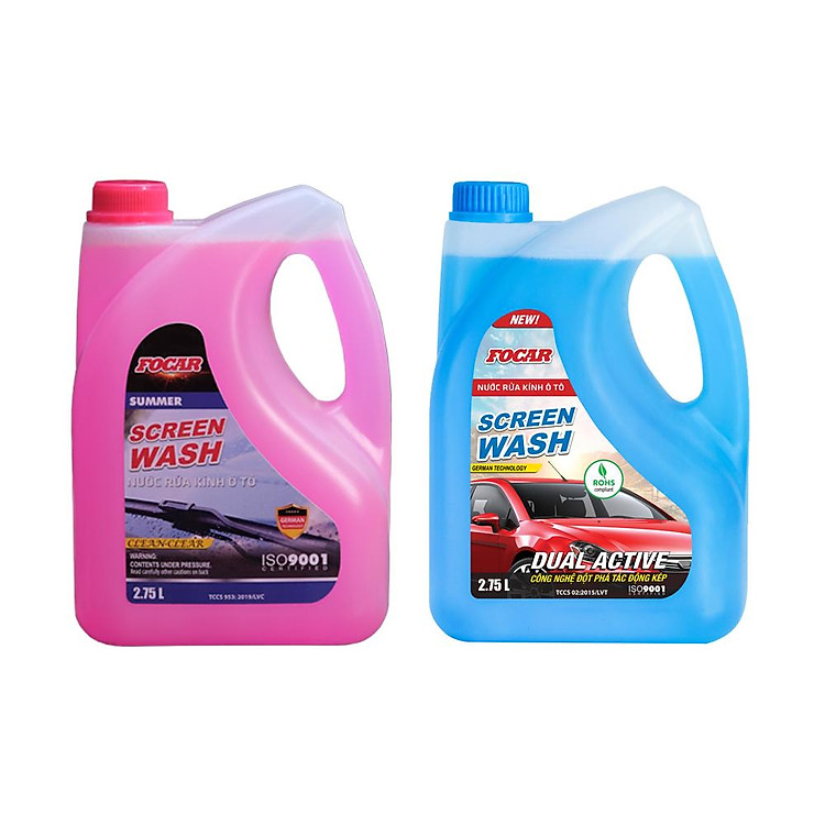 Bộ 2 can nước rửa kính ô tô chuyên dụng Focar Summer Screen Wash ( kính hồng) + Focar Screen Wash ( kính xanh) can 2.75L