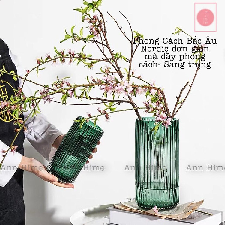 Bình Hoa Thủy Tinh Vân Sọc Dọc Phong Cách Nordic Bắc Âu Cắm Thạch Nam