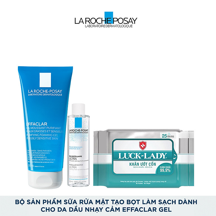 Bộ sản phẩm sữa rửa mặt tạo bọt làm sạch dành cho da dầu nhạy cảm La Roche-Posay Effaclar Gel for Oily Sensitive Skin
