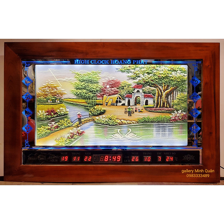 TRANH ĐÁ TỰ NHIÊN -CÂY ĐA CỔNG LÀNG LỊCH VẠN NIÊN ĐÈN LED