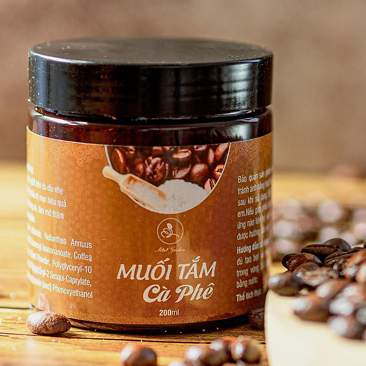 Muối Tắm Cà Phê MINI GARDEN 200ml - Tẩy Tế Bào Da Chết cafe Toàn Thân,bảng giảm Mụn Lưng, Viêm Nang Lông, sáng da, mờ nám