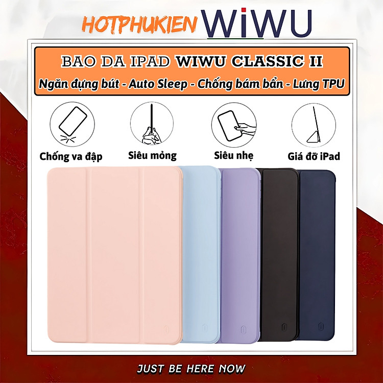 Case/ Ốp/Bao da IPAD WIWU Classic II Cho IPAD Pro 11 inch M4 2024 Air 5/Air 4 10.9/ Pro 11 inch/Gen 9 8 7th 10.2/Gen 10 - Viền Silicon, Có Khay Đựng Bút, Bao Da Thông Minh, tự...