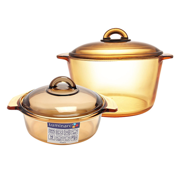 Bộ 2 Nồi Thủy Tinh Vitro Amberline Granite Luminarc (1L - 3L) - Vàng