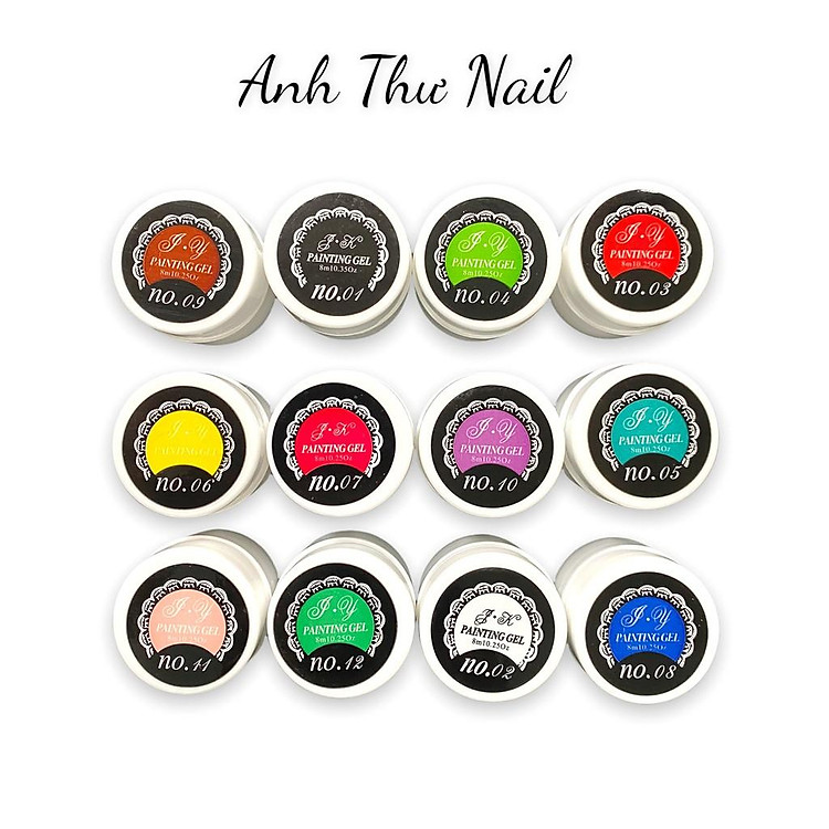 Gel vẽ nail 12 màu,vẽ móng loãng phù hợp với tô màu,set gel vẽ móng lên màu chuẩn