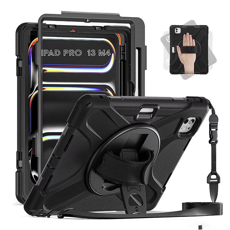 Ốp lưng dành cho iPad Pro 11" M4/Pro 13" M4/Air 6 11"/Air 6 13"/12.9" M1/M2/10.9" 2022/9.7"/10.2 (Gen7th/8th)/Pro 11"/Air 4/5/10.9" 2022 chống sốc dựng máy có dây đeo hiệu Zaki - Hàng Chính Hãng