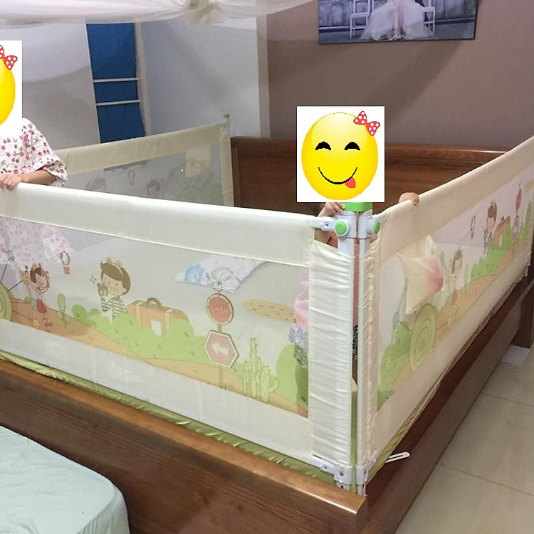 Combo Thanh chắn giường dạng trượt không khoan đục- Mẫu mới nhất- 1 thanh 1m6 và 1 thanh 2m- Màu Kem