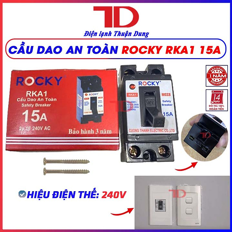 Cầu dao an toàn 15A 20A 30A 40A loại ROCKY RKA1 MÀU ĐỎ kèm vỏ, không vỏ, CB aptomat MCCB, Át atomat, CB cóc, hàng chính hãng, Điện Lạnh Thuận Dung