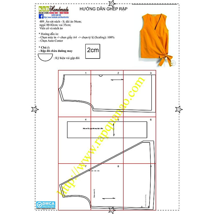 Rập giấy mã 489 – Rập áo sát nách (BẢN VẼ)