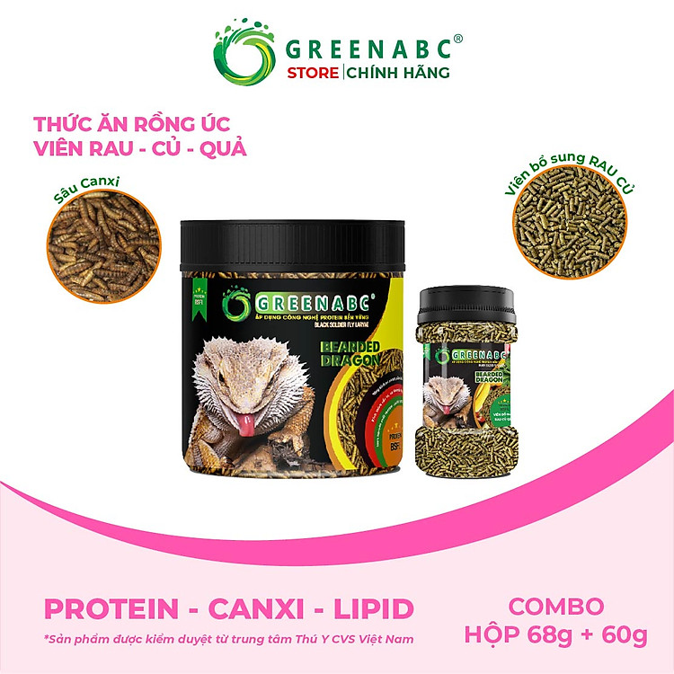 Thức ăn bò sát RỒNG ÚC viên RAU CỦ QỦA GREENABC - Bổ sung rau củ quả cho thú cưng - Hộp 60g