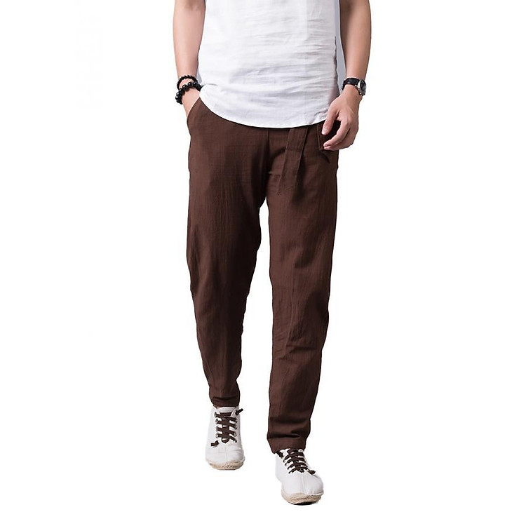 Quần đũi nam dáng baggy có đai rời nâu