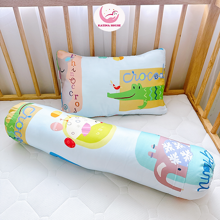 Bộ gối nằm gối ôm cho bé Katina House, gòn lông vũ nhân tạo vải tencel mềm thoáng mát