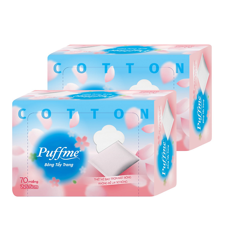 {THIẾT KẾ THÔNG MINH} - Combo 2 Hộp Bông Tẩy Trang Puffme Dạng Túi 70 Miếng/Hộp