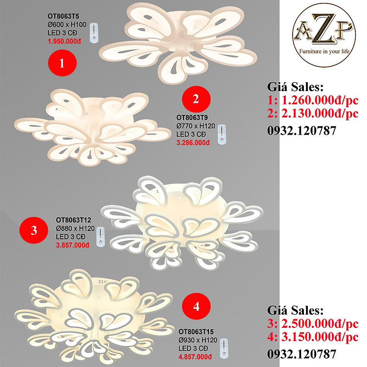 AZP - ĐÈN ỐP TRẦN / ĐÈN TRANG TRÍ / ĐÈN PHÒNG KHÁCH / PHÒNG NGỦ AZP-5-8063 phong cách đương đại, hàng nhập khẩu AZP