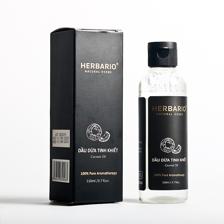Dầu dừa tinh khiết ép lạnh herbario 110ml nguyên chất dưỡng da, dưỡng tóc thuần chay (Cocos Nucifera Oil)