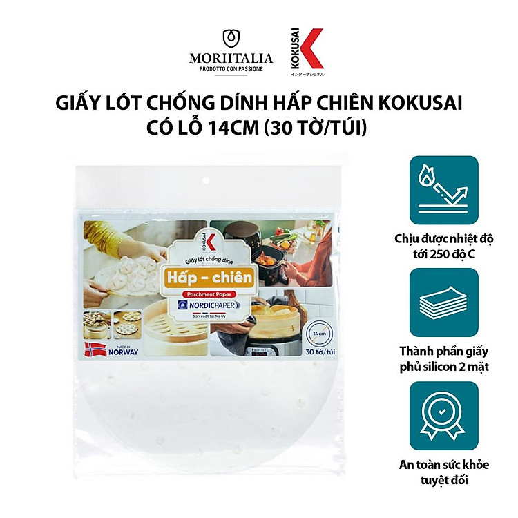 Giấy lót chống dính hấp chiên Kokusai có lỗ 14cm (30 tờ/túi) GCDD00002271