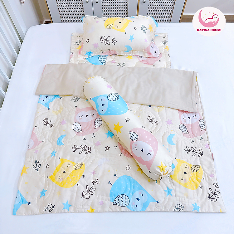 Combo trọn bộ chăn gối nệm cho bé đi học Katina House, vải tencel 60s mát mịn, giúp bé ngủ ngon
