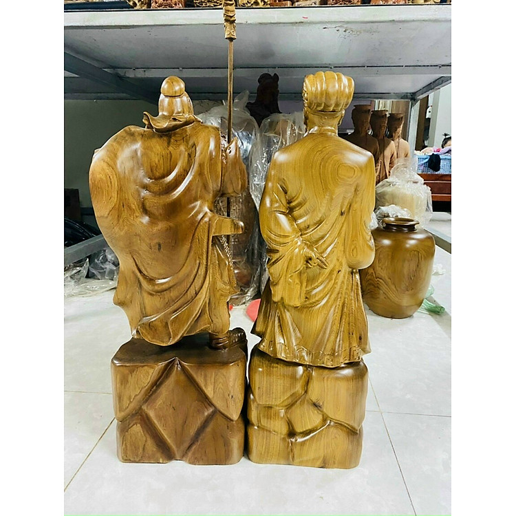 Cặp Tượng Văn Võ Song Toàn Gỗ Bách Xanh (20cm) - Ảnh 2