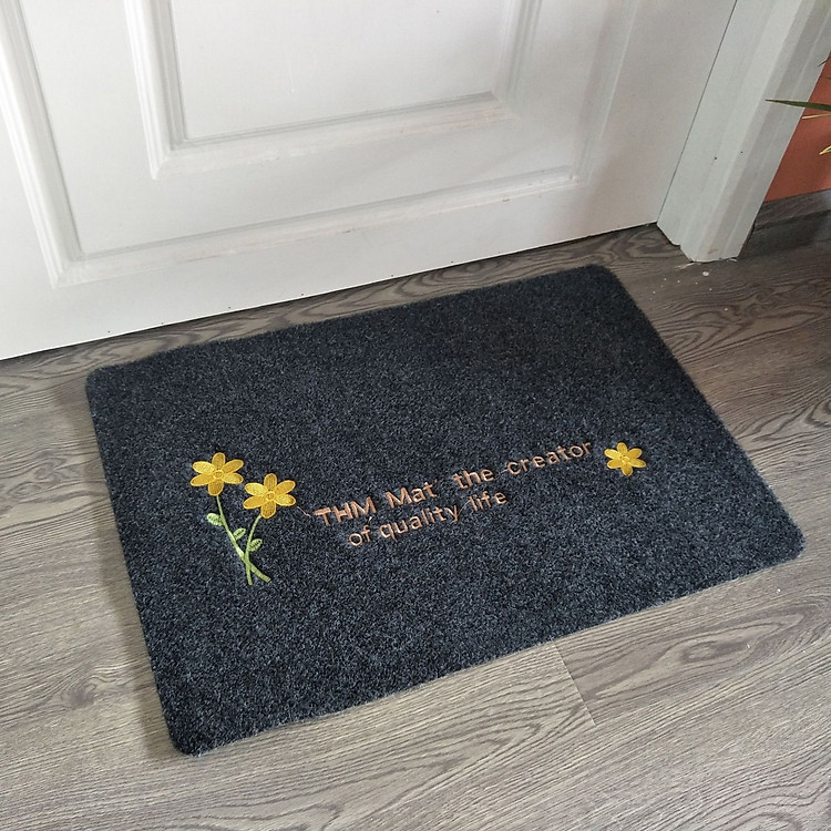 Thảm Lau Chân Nhà Tắm Cửa Ra Vào Trang Trí Hoa Lá Siêu Thấm Chống Trơn Trượt-Nền Đen Hoa Vàng