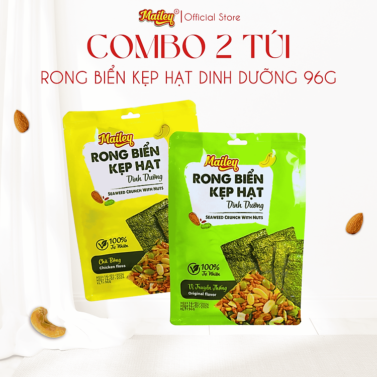 Thanh Rong Biển Kẹp Hạt Dinh Dưỡng Mix Hạt Tự Nhiên Ăn Vặt Lành Mạnh 96g | Mailey