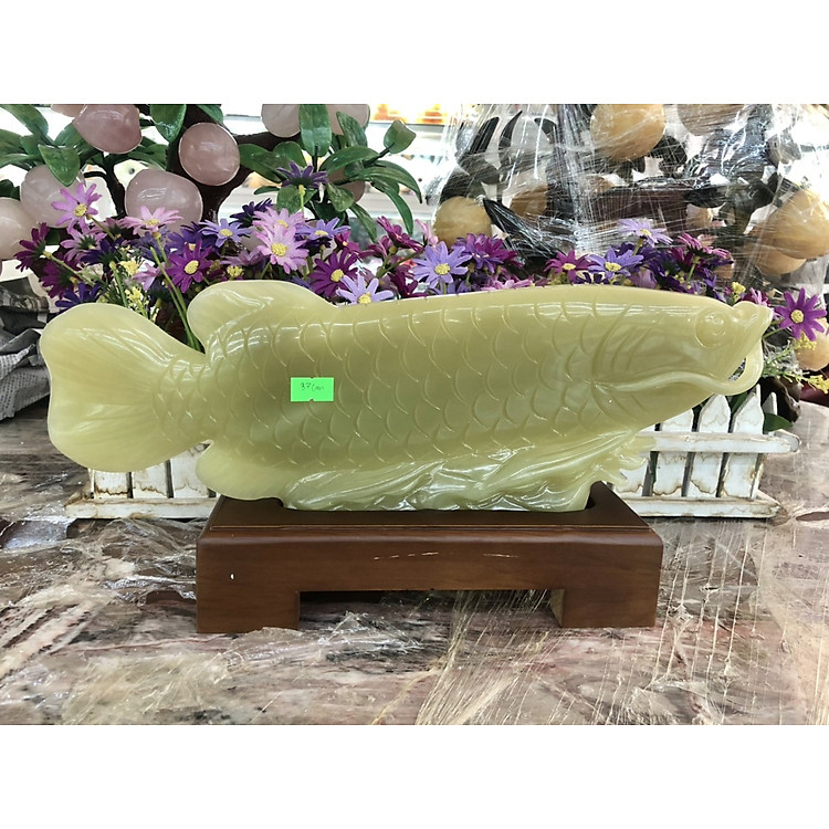 Tượng Cá Rồng phong thủy tài lộc đá ngọc Onyx - Dài 38 cm