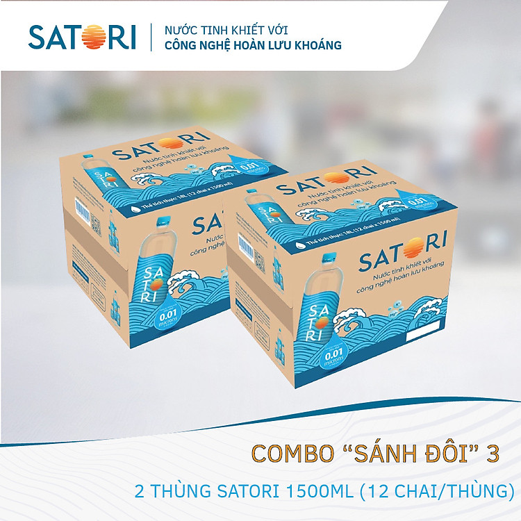 Combo 2 Thùng Nước Tinh Khiết Hoàn Lưu Khoáng SATORI 1.5L (12 Chai/Thùng)