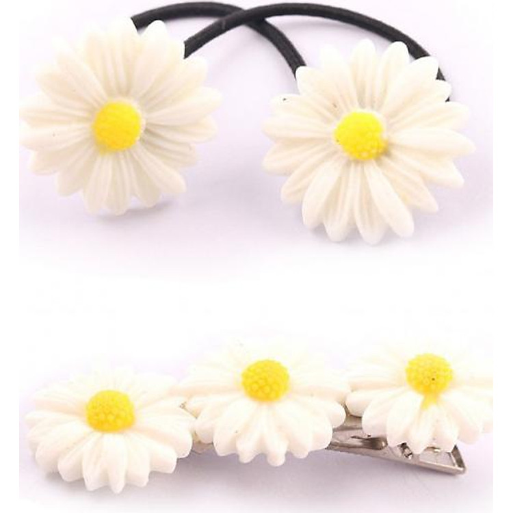 Set 2 phụ kiện tóc hoa Cúc họa mi siêu hot (Tặng móc khóa gỗ BTS thiết kế độc quyền)