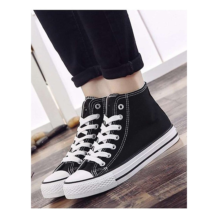 Giày Sneaker Nữ Nữ Cao Cổ Ngôi Sao Đen