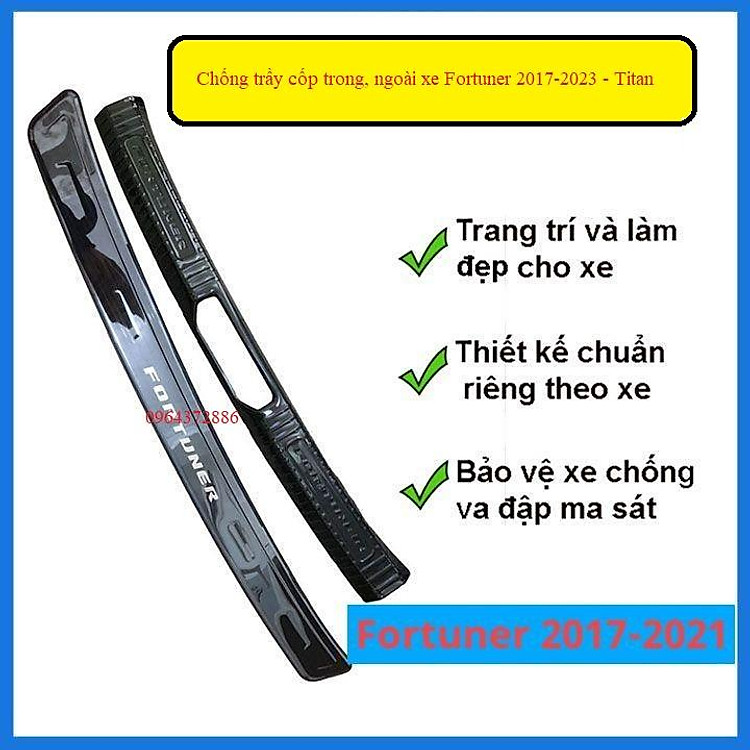 Ốp chống trầy cốp trong ngoài Fortuner 2017-2023 vân titan