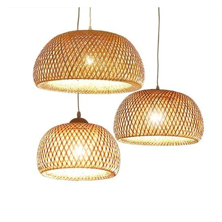 Đèn tre nấm 2 lớp trang trí nhà cửa, đèn lồng xưa mây tre trang trí nhà
