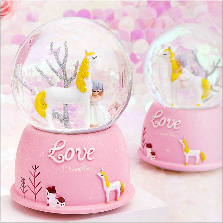 Quả cầu tuyết công chúa nhỏ có hộp phát nhạc và đèn phát sáng xinh xắn kèm pin tiện ích - giao hình ngẫu nhiên