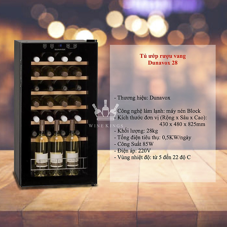 Tủ rượu vang, Tủ bảo quản rượu vang - Dunavox 28 hàng nhập khẩu