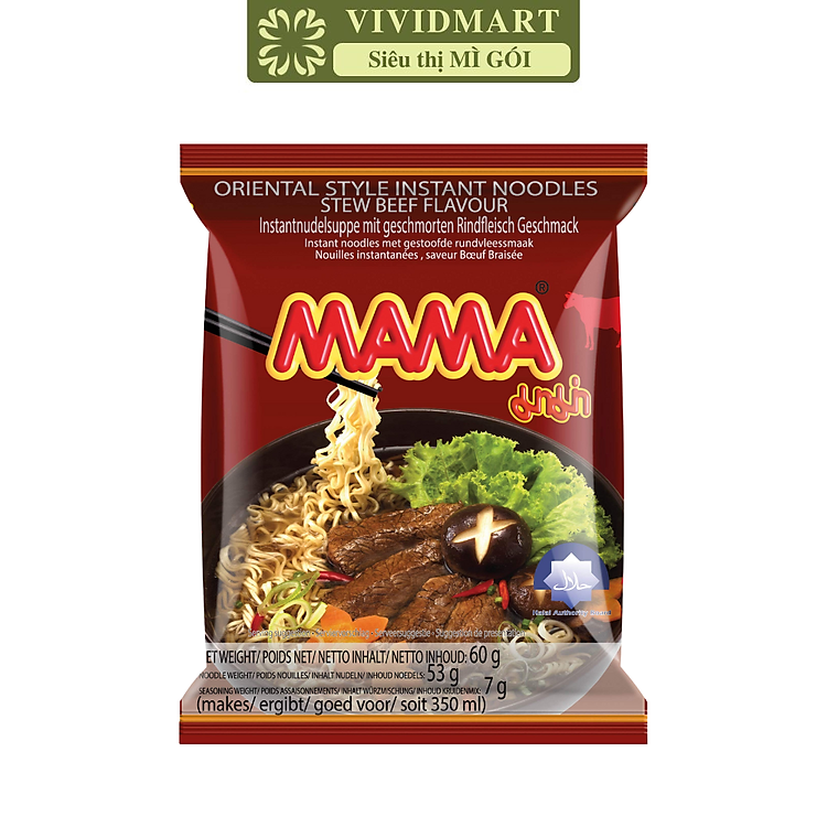MAMA - Mì Mama gói nhỏ Bò hầm, Mì Mama bò hầm, Mì bò hầm Mama, Mì Ma Ma bò hầm, Mì bò hầm Ma Ma, Mì ăn liền Thái Lan (60g/gói)