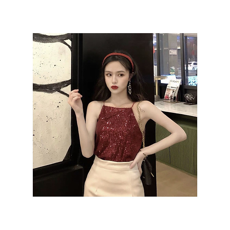 Áo 2 dây kim sa kiểu mới - Áo kim sa kiểu áo hai dây lấp la lấp lánh - Áo hai dây nữ chất kim sa