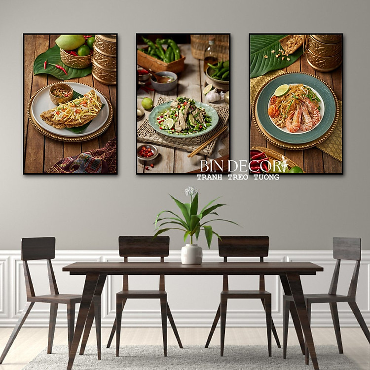 (HCM)Tranh treo tường món thái 5 trang trí decor quán nhà hàng thái kèm đinh treo