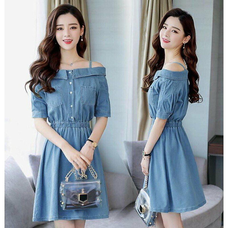 ĐẦM JEAN TRỄ VAI SANG CHẢNH DIỆN MÀU HÈ HÀNG NHẬP Y HÌNH