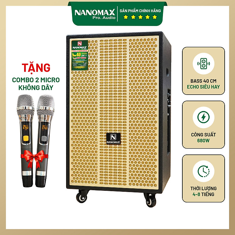 Loa Kéo Công Suất Lớn Nanomax SK-16K8 Bass 4 Tấc 40cm Công Suất 680w Karaoke Bluetooth Hàng Chính Hãng