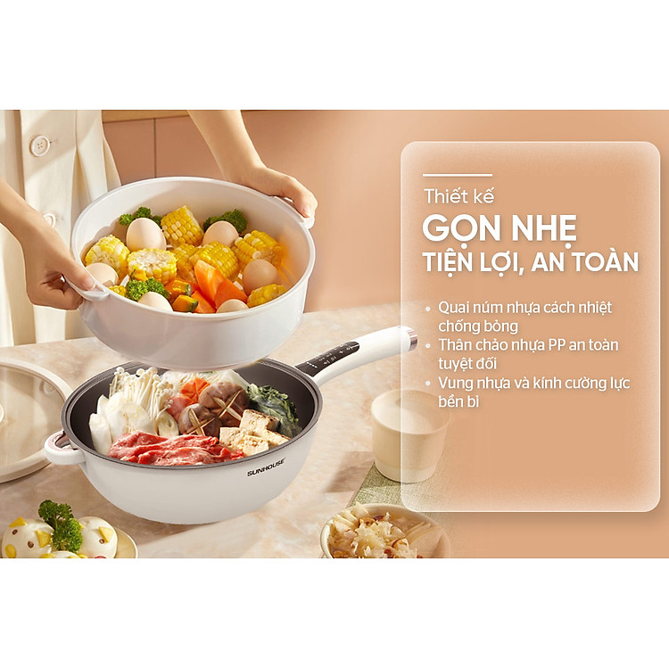 Chảo điện hấp 5L SUNHOUSE SHD4555 - Hàng chính hãng, bảo hành toàn quốc 12 tháng