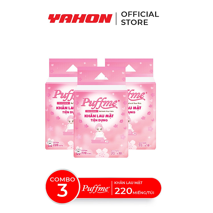 Combo Khăn Lau Mặt Cao Cấp PUFFME 220 Miếng/Bao