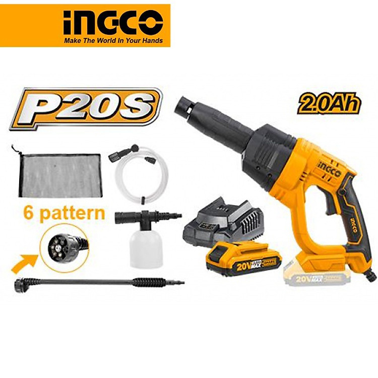Máy rửa xe ô tô, xe máy dùng pin INGCO CPWLI2008 (Chưa bao gồm pin và sạc đi kèm)