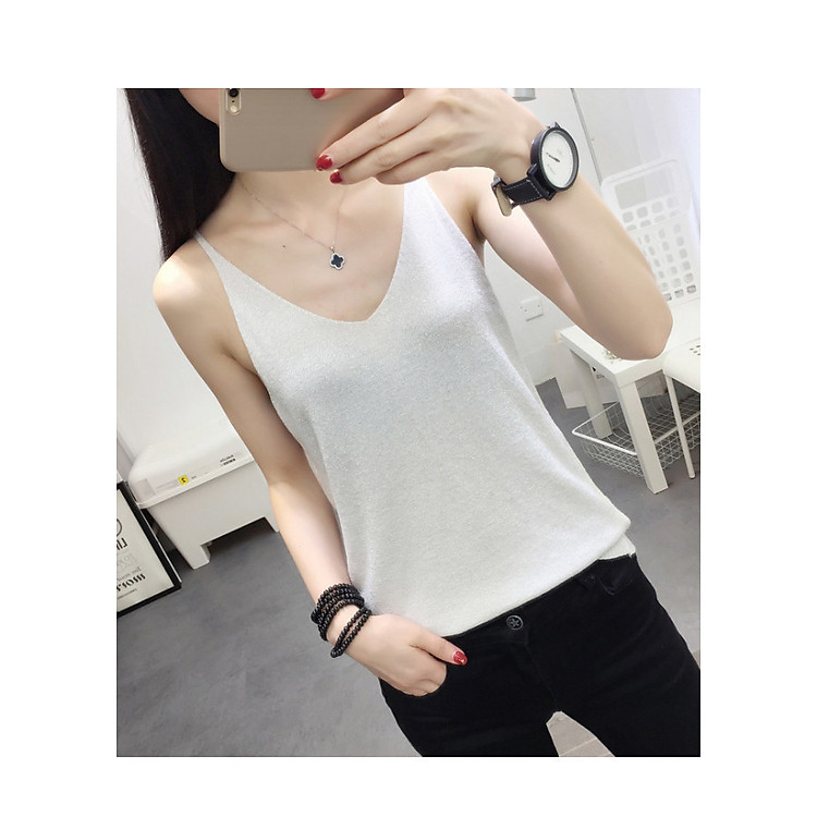 Áo len 2 dây free size chất len pha kim tuyến AO01