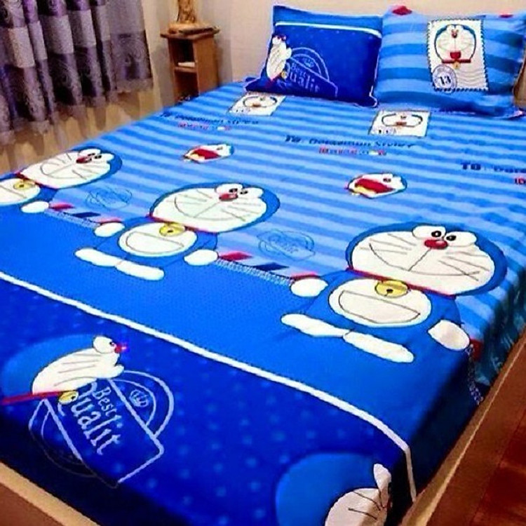 Set 3 món ga gối Poly cotton Doremon PL2 + Tặng 1 vỏ gối ôm - Giao mẫu ngẫu nhiên