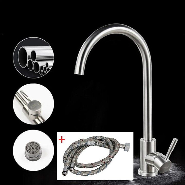Bộ vòi bếp nóng lạnh, vòi bồn rửa nóng lạnh chén inox 304 bao gồm dây cấp nước