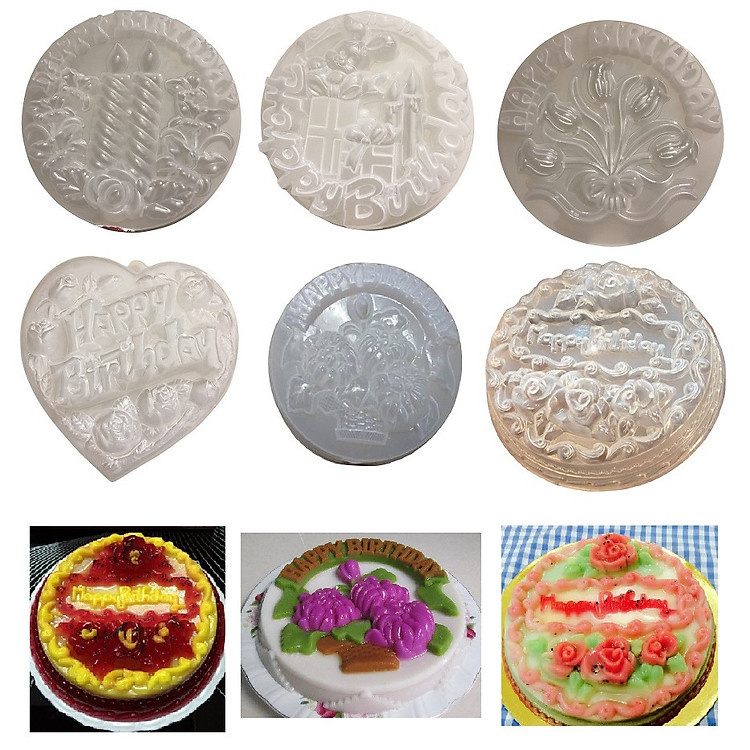 Bộ 6 Khuôn Làm Thạch Rau Câu 3D Happy Birthday Nhiều Họa Tiết Bắt Mắt