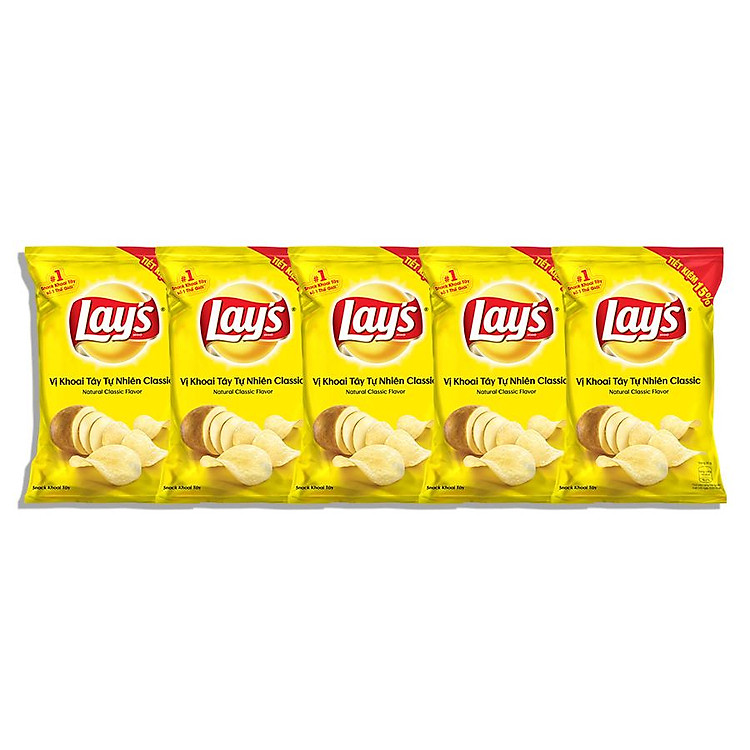 Combo 5 Snack Lay’s Khoai Tây Vị Khoai Tây Tự Nhiên Classic (56g x 5 gói)
