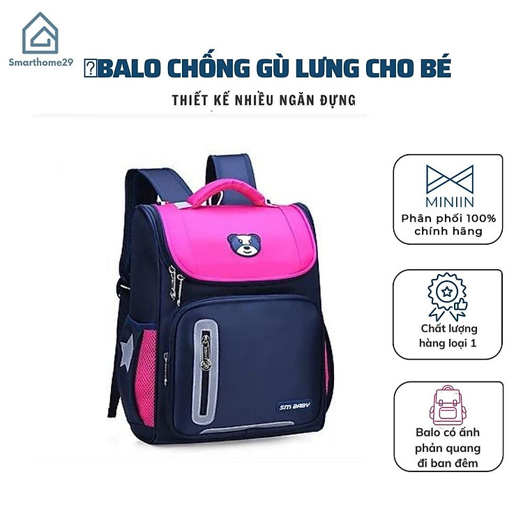 Balo Học Sinh Chống Gù Lưng MINIIN (Hồng)