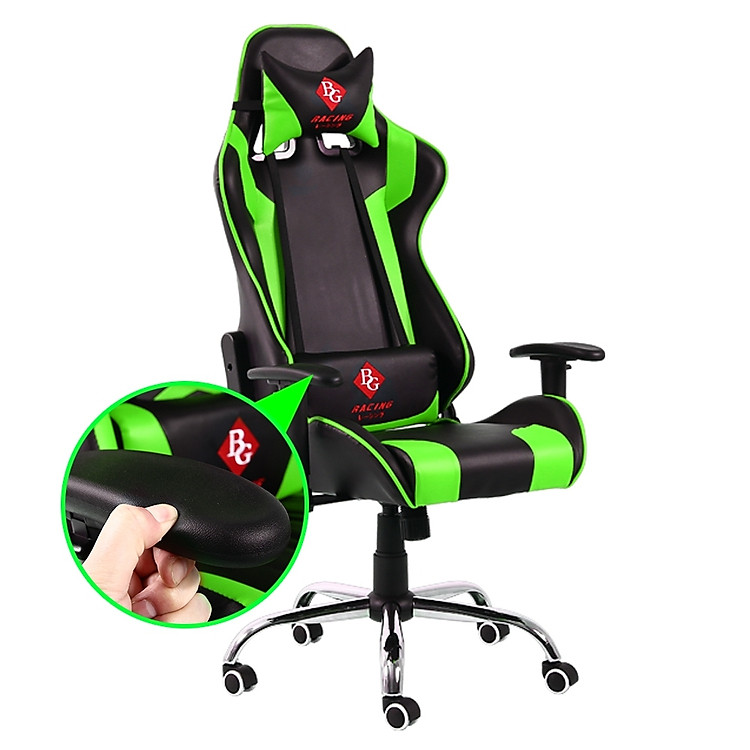 BG Ghế gaming cao cấp chân xoay, ngã 165 độ Mẫu G1 Green/Black (hàng nhập khẩu)