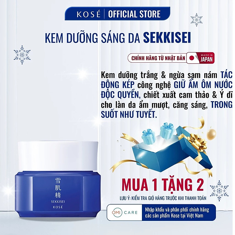 Kem Dưỡng Ẩm & Dưỡng Trắng, Phục Hồi & Ngăn Ngừa Thâm Nám Cho Da Sekkisei Brightening Cream Kose Nhật Bản (40g)
